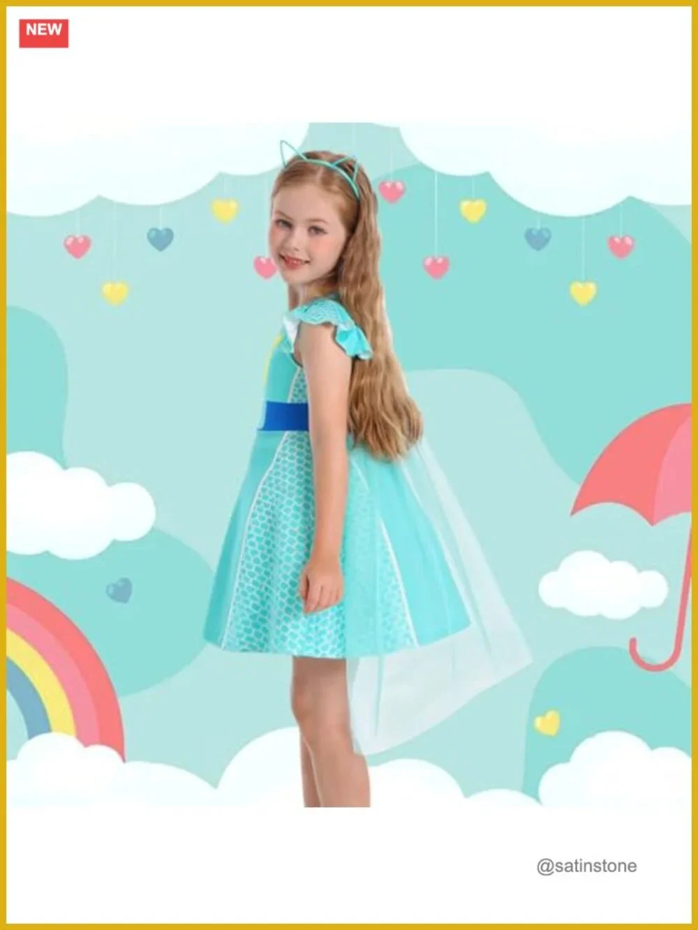 Girls Cosplay Dress with Cape Halloween Fancy Costume Outfit Blue